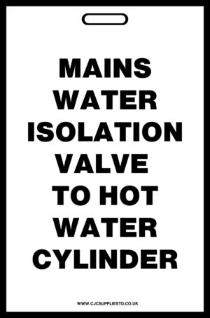 White Main Water Isolation Valve To Hot Water Cylinder Label
